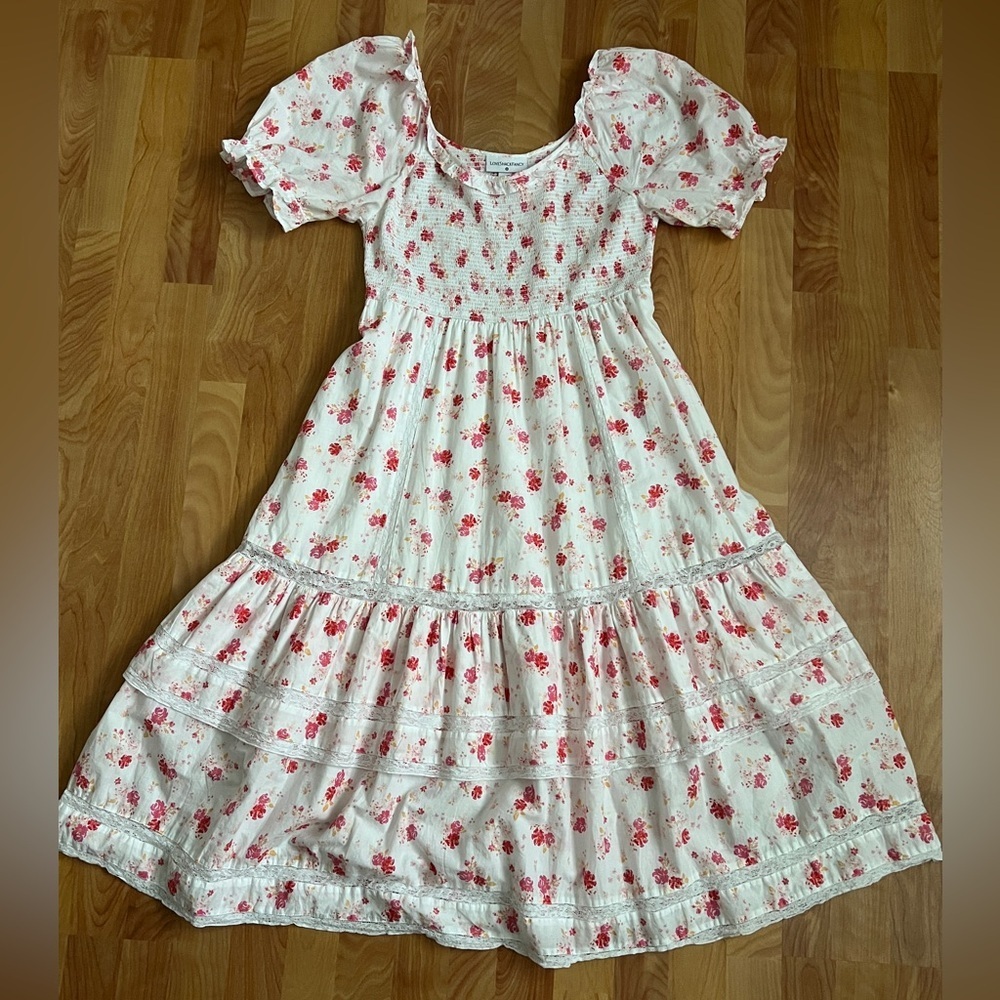 LoveShackFancy Cosette Pink and White Smocked Cotton Dress sz L (IRL schmedium)